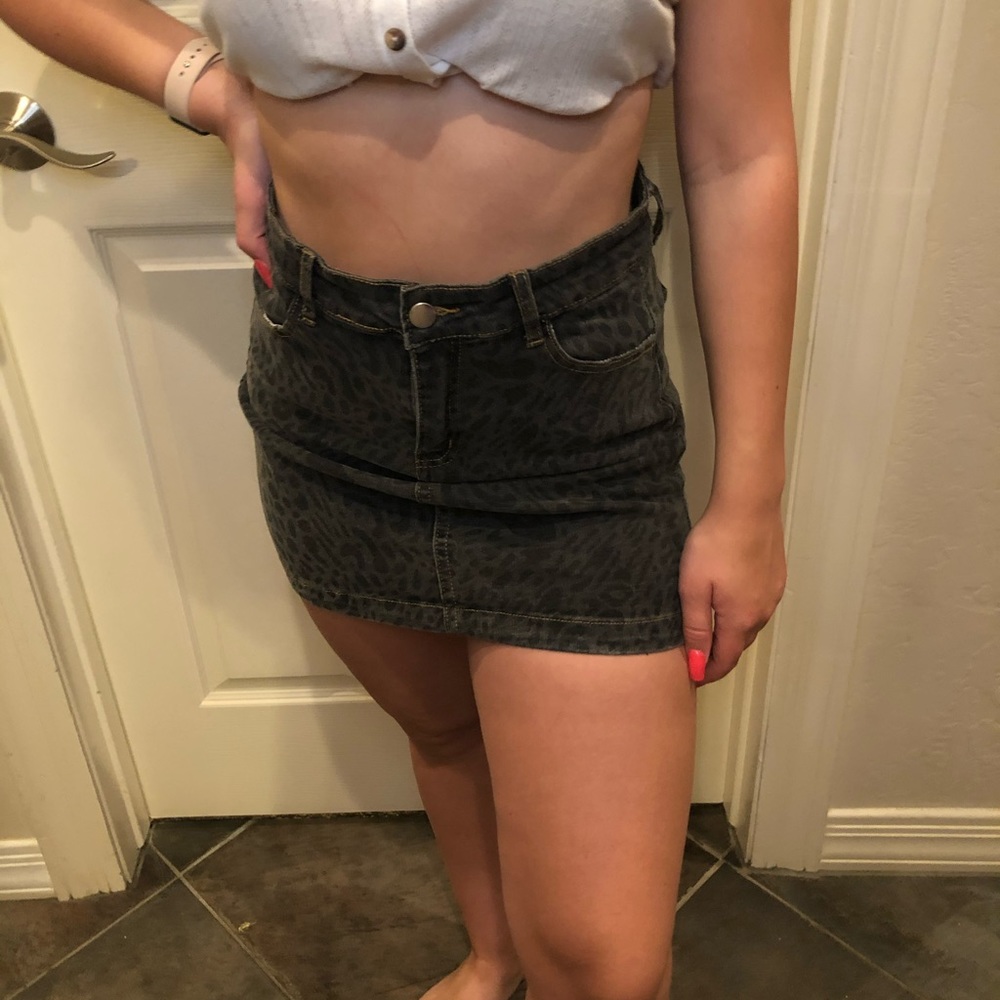 leopard jean skirt